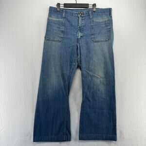 Vintage Lee Jeans Fits 36x28 Blue Flared Wide Leg Front Pockets 70s